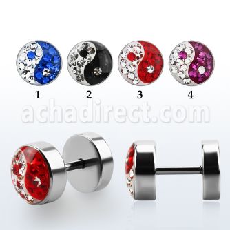 ipmcryy plug falso acero quirurgico brillo espejo ying yang multi cristal plana venta