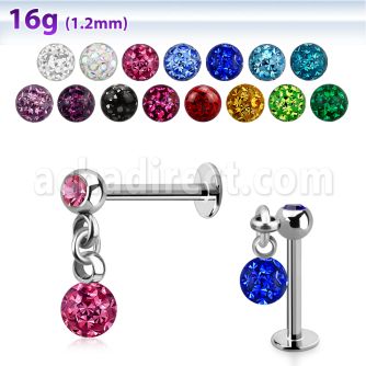 lber1 labret acero 316l bola joya bisel 3mm bola multi cristal ferido 4mm al por mayor