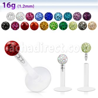lbifr3 labret bio flexible transparente bola multi cristal 3mm labret presion acero 316l al por mayor