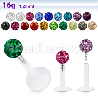 lbifr4 labret bio flexible transparente bola multi cristal ferido 4mm presion acero 316l mayorista