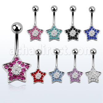mcd356 piercing ombligo acero quirurgico estrella cristal colores 10mm mayorista