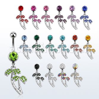 mcd363 piercing ombligo acero quirurgico bola joya 8mm par cocoteros cristal colgados 10mm venta