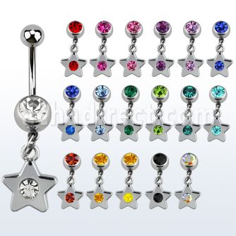 mcd398 piercing ombligo acero quirurgico bola joya bisel 8mm estrella unico cristal centro 10mm venta