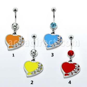 mcd407 banana ombligo acero quirurgico bola joya bisel 8mm corazon pintado colgado cristal 10mm distribuidor
