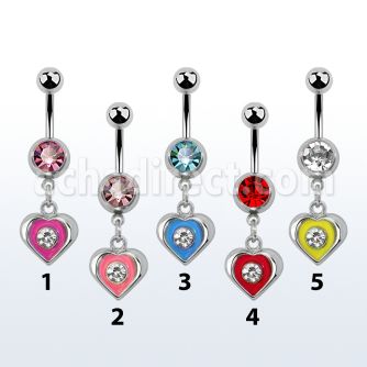 mcd408 piercing ombligo acero quirurgico bola joya bisel 8mm corazon pintado unico cristal centro colgado 10mm al por mayor