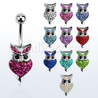 mcd416 piercing ombligo acero quirurgico buho cristal ferido extremo 10mm distribuidor mayorista