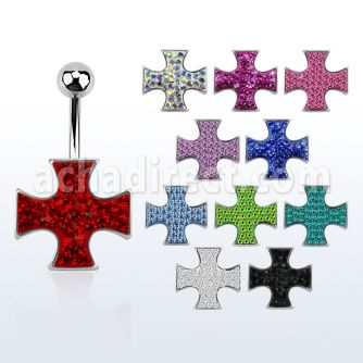 mcd419 piercing ombligo acero quirurgico cruz hierro multi cristal ferido inferior al por mayor