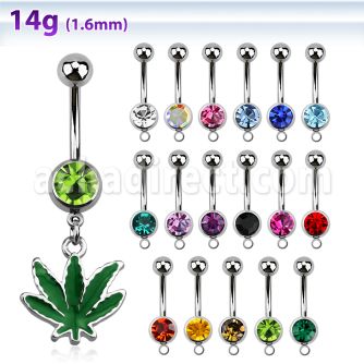 mcd432 piercing ombligo acero quirurgico bola joya 8mm hoja marihuana pintada verde 10mm al por mayor