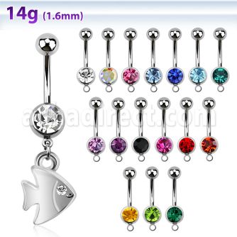 mcd445 piercing ombligo acero quirurgico bola joya bisel 8mm pez colgado ojo cristal 10mm venta