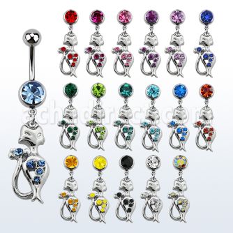 mcd475 piercing ombligo acero quirurgico bola joya bisel 8mm gato lady colgado cristal 10mm distribuidor mayorista