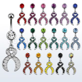 mcd496 piercing ombligo acero quirurgico bola joya bisel 8mm lazo cristal colgado 10mm venta