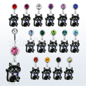 mcd503 piercing ombligo acero quirurgico bola joya bisel 8mm gato negro colgado cristal su pajarita 10mm distribuidor mayorista