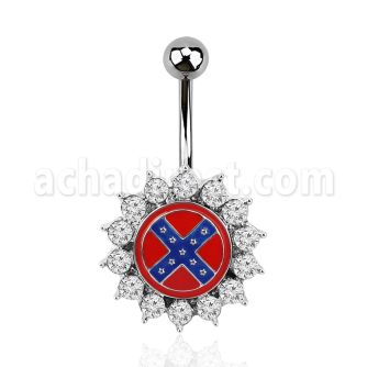 mcd505 piercing ombligo acero quirurgico logo bandera confederada redondo 12mm cristal 10mm distribuidor