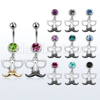 mcd507 piercing ombligo acero quirurgico bola joya 8mm bigote negro dorado gafas colgado 10mm distribuidor