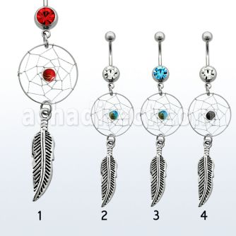 mcd524 piercing ombligo acero quirurgico bola joya bisel 8mm atrapasuenos colgado bola color centro pluma 10mm venta