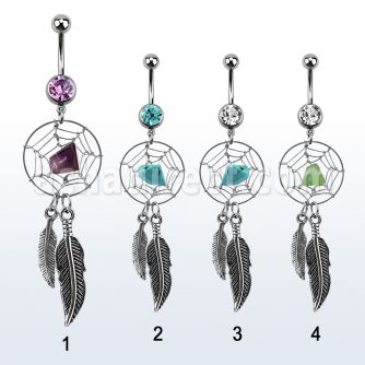 mcd525 piercing ombligo acero quirurgico bola joya bisel 8mm atrapasuenos colgado plumas 10mm venta