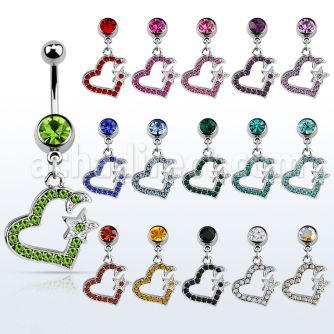 mcd527 piercing ombligo acero quirurgico bola joya bisel 8mm corazon cristal colgado 10mm distribuidor