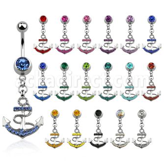 mcd540 piercing ombligo acero 316l bola joya bisel 8mm ancla cristal 10mm al por mayor