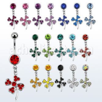 mcd541 piercing ombligo acero quirurgico bola joya bisel 8mm hoja trebol shamrock cristal 10mm venta