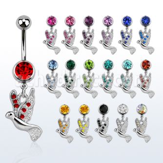mcd550 piercing ombligo acero quirurgico zirconia redonda 8mm paloma cristal 10mm mayorista