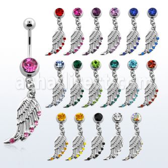 mcd568 piercing ombligo acero quirurgico bola joya bisel 8mm ala pajaro colgado cristal 10mm distribuidor mayorista