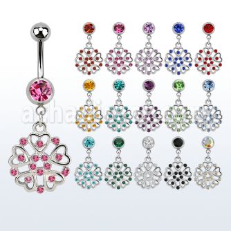 mcd573 banana ombligo acero quirurgico bola joya bisel 8mm redonda formada por corazones conectados plata al por mayor