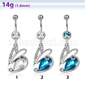 mcd586 piercing ombligo acero quirurgico bola joya bisel 8mm cisne cristal colgado 10mm distribuidor mayorista