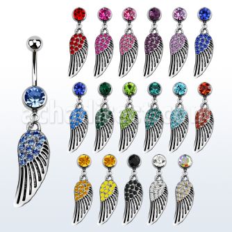 mcd607x piercing ombligo acero quirurgico bola joya bisel 8mm ala pajaro cristal 10mm mayorista