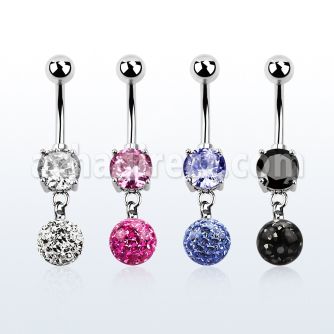 mcd625 piercing ombligo acero quirurgico zirconia 8mm bola 8mm multi cristal ferido al por mayor