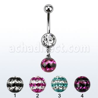 mcd626d piercing ombligo acero quirurgico bola joya bisel 8mm bola 8mm multi cristal ferido triple linea 10mm distribuidor mayorista