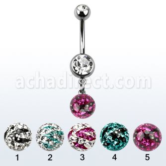 mcd626xc piercing ombligo acero quirurgico bolas doble joya bisel 5 8mm bola multi cristal ferido 8mm rayas color rasta  10mm al por mayor