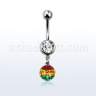 mcd626xr piercing ombligo acero quirurgico bolas 5 8mm doble joya bisel bola 8mm multi cristal ferido rayas color rasta 10mm al por mayor