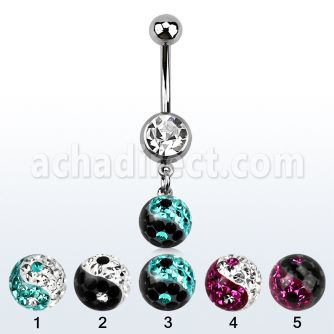 mcd626y piercing ombligo acero quirurgico bola joya bisel 8mm bola 8mm multi cristal ferido ying yang 10mm distribuidor mayorista