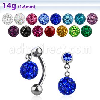 mcd627 piercing ombligo acero quirurgico invertido bola 5mm bola 5mm joya bisel bola 8mm multi cristal ferido mayorista