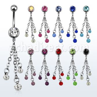 mcd629 piercing ombligo acero quirurgico bola joya bisel 8mm tres bolas multi cristal ferido 4mm 6mm s 10mm distribuidor mayorista