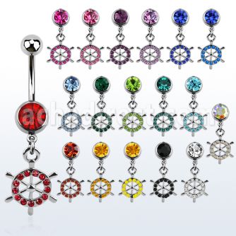 mcd633 piercing ombligo acero quirurgico bola joya bisel 8mm timon cristal colgado 10mm venta