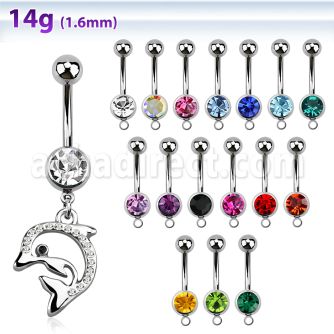 mcd672 piercing ombligo acero quirurgico bola joya bisel 8mm delfin cristal colgado 10mm distribuidor