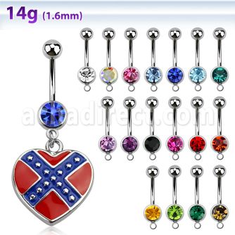 mcd677 piercing ombligo acero quirurgico bola joya bisel 8mm corazon colgado colores bandera confederada 10mm distribuidor