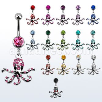 mcd681 piercing ombligo acero quirurgico bola joya bisel 8mm pulpo colgado cristal 10mm mayorista