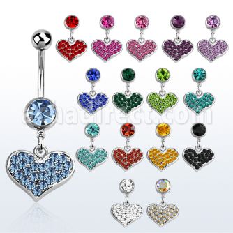 mcd705 piercing ombligo acero quirurgico bola joya 8mm corazon cristal colgado 10mm distribuidor mayorista