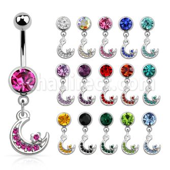 mcd734 piercing ombligo acero quirurgico bola joya bisel 8mm luna cristal 10mm al por mayor