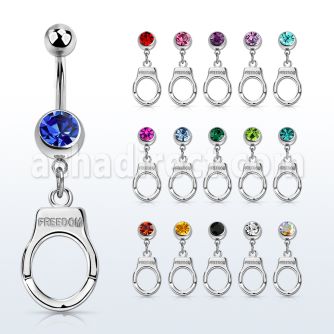 mcd765 piercing ombligo acero quirurgico bola 8mm joya bisel colgante esposas grabado freedom plata venta
