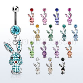 mcd766 piercing ombligo acero quirurgico bola joya bisel 8mm colgante conejo cristal plata al por mayor