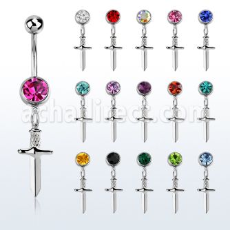 mcd768 piercing ombligo acero quirurgico bola joya colgante punal colgante laton chapado plata