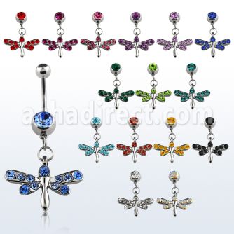 mcddg piercing ombligo acero quirurgico bola joya bisel 8mm libelula cristal las alas 10mm al por mayor