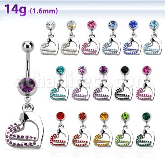 mcdhrc5 piercing ombligo acero quirurgico bola joya bisel 8mm corazon doble cristal colgado 10mm distribuidor mayorista