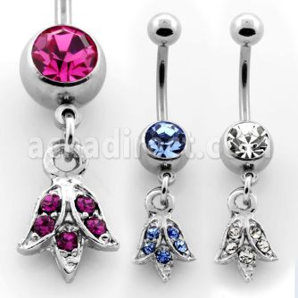 mcdtu1 piercing ombligo acero quirurgico bola joya bisel 8mm flor tulipan cristal 10mm mayorista