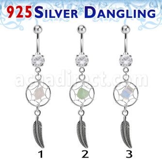 mcdvd1 piercing ombligo doble joya acero quirurgico atrapasuenos plata 925 colgado pluma ir 10mm venta