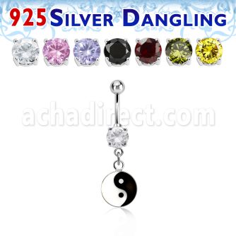mcdvd30 piercing ombligo acero 316l zirconia redonda 8mm disco plano plata esterlina ying yang pintado colgado venta