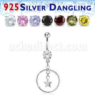 mcdvd33 piercing ombligo acero 316l zirconia redonda 8mm estrella circulo plata esterlina mayorista